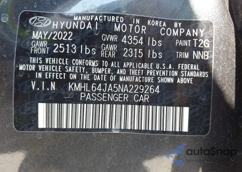 2022 Hyundai Sonata Sel из США, поврежденный, VIN KMHL64JA5NA229264